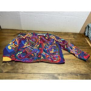 Vintage Michael Simon Abstract Art Beaded Sweater Cardigan Sz 2 M/L Flaw